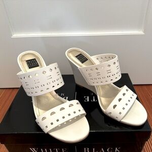 WHBM: Wedge white leather sandal with beautiful cut out design